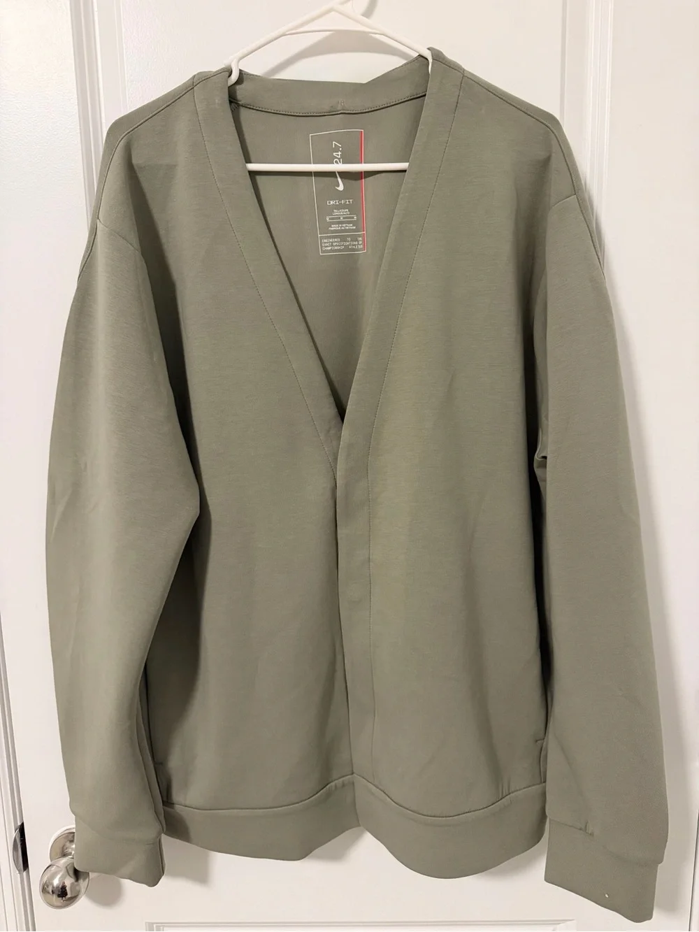 Nike 24.7 Dri-FIT ImpossiblySoft Open Cardigan Men's M Tall Olive Green NWT